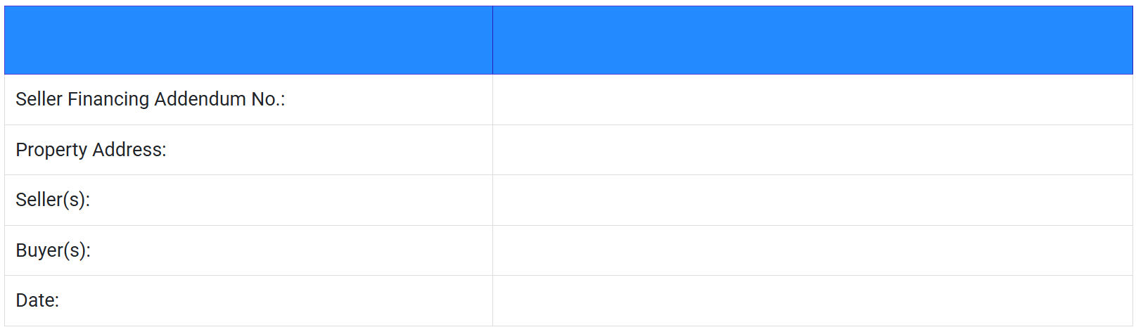 Seller Financing Contract Template Offer or Counteroffer Table